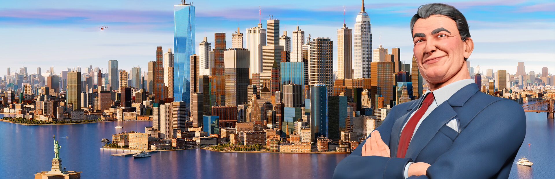 Offizielles Big-Ambitions-Motiv mit New Yorker Skyline und Unternehmer